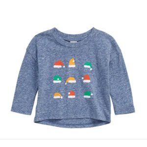 NWT: Tucker + Tate Long Sleeve Christmas Tee: Blue Sodalite Santa Hats
